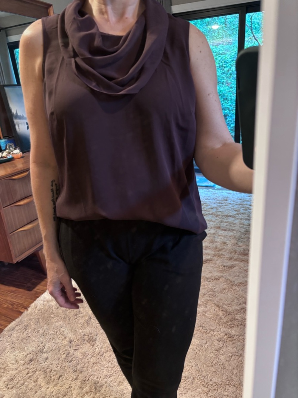 CAbi Sleeveless Cowl Neck Sleeveless Top- Deep Plum